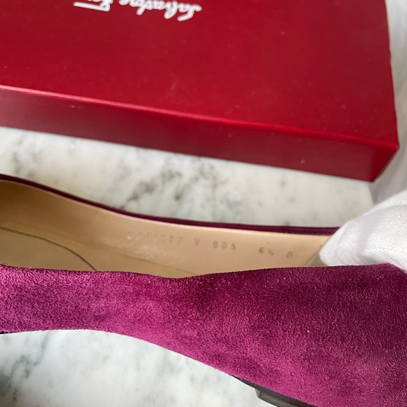 Salvatore Fraggamo flats, burgundy/purple suede, 6.5, gently used, silver hard - Picture 8 of 11